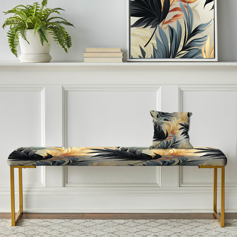 Miroir monochrome à motif tropical III - banc rembourré tropical doré
