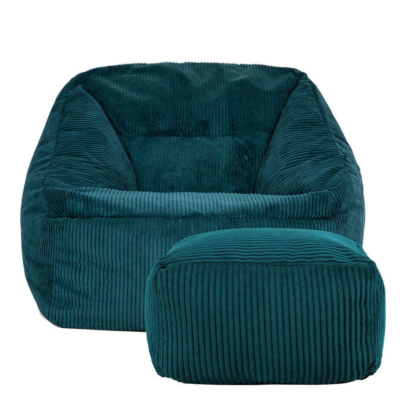 Bean Bag Bazaar Natalia Corduroy Armchair Bean Bag and Square Footstool, Teal