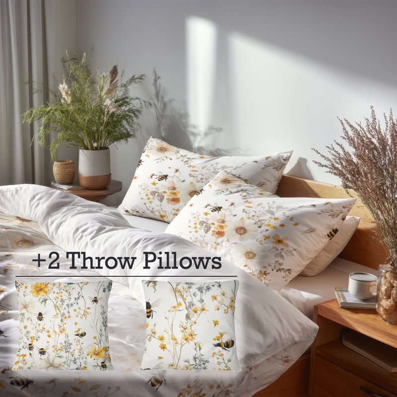 Ensemble de literie 5 pièces Country Farmhouse - Housse de couette et coussin décoratif jaune