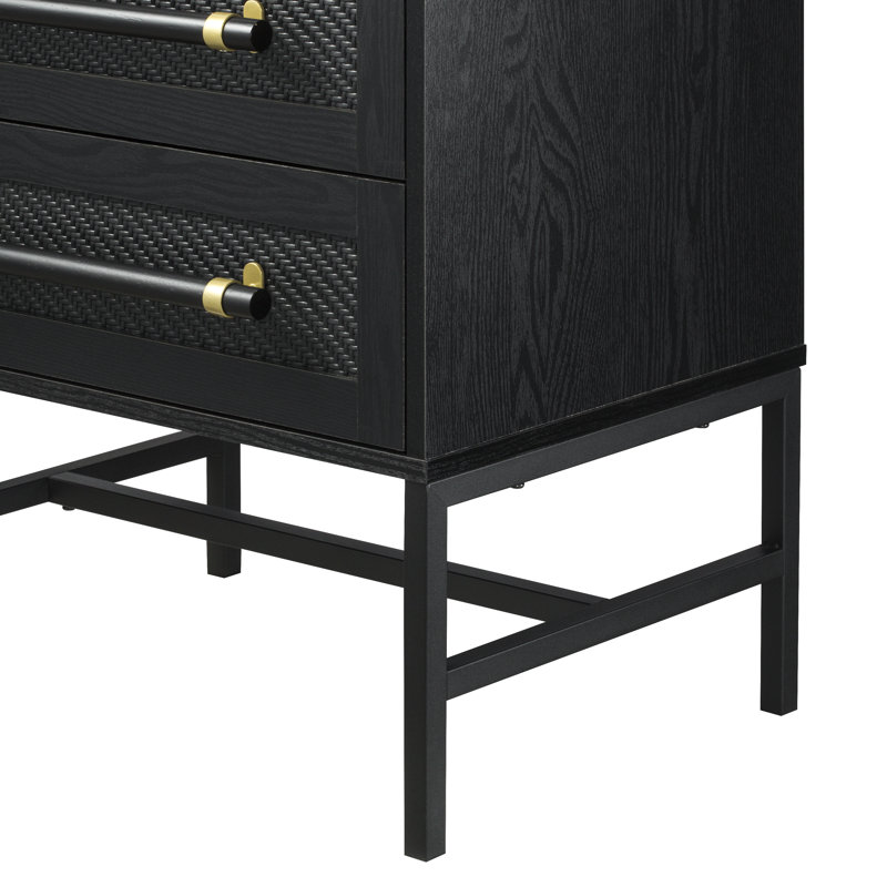 Hopper Studio Sophia 2-Drawer Nightstand in Matte Black with Textured Front, Oversized Pulls, and Sleek Black Metal Base