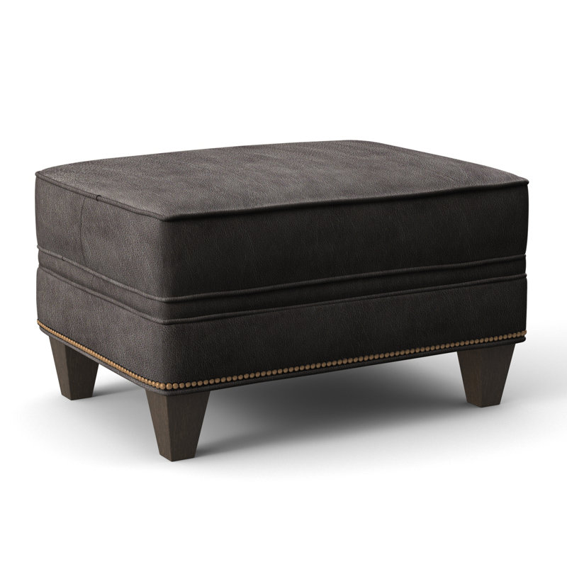 Taraval Ottoman, Empyrean Tweed Genuine Leather, Cobblestone, French Natural