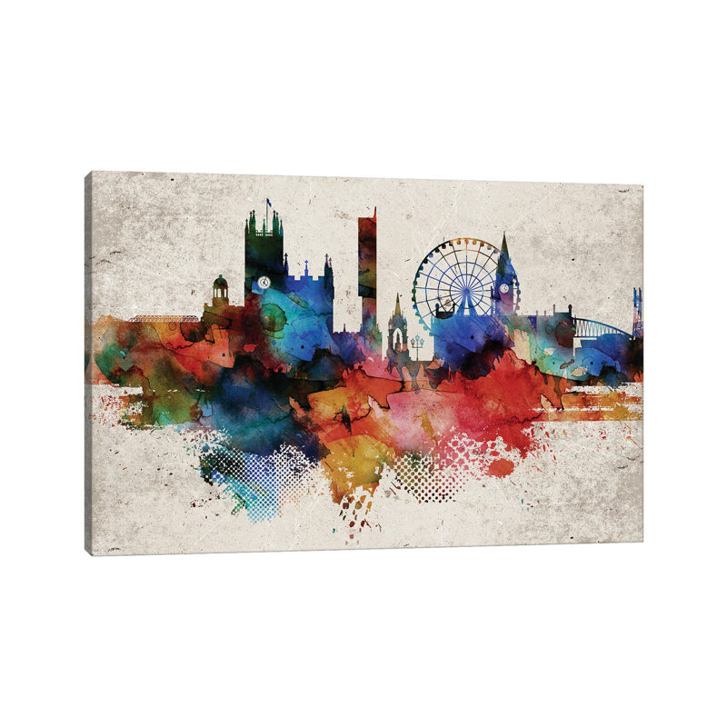 Manchester Abstract Skyline by WallDecorAddict - Wrapped Canvas Painting, 30.48cm H x 45.72cm W x 1.9cm D
