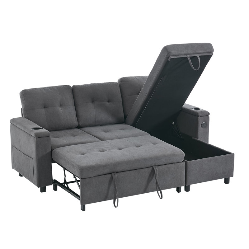 3 Seater Fabric Sofa Bed, Gray