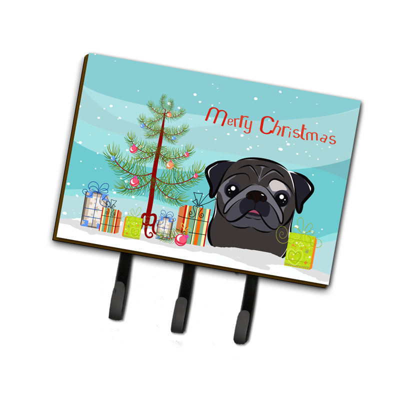 Rangement mural pour clé de Noël avec crochets à clés, Pug noir