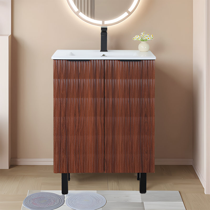 Walnut Oak Modern Free-Standing Bathroom Vanity Set, 24.2"