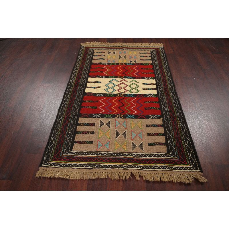 Tapis de la zone en laine rouge/beige/noir 3 pi 6 po x 5 pi 10 po one-of-kind main-noué la