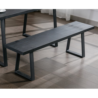 Leira Modern Wood Bench 60” Industrial Table Benches with Black Metal Legs for Dining Room, Porch