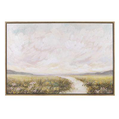 Toile d'art murale décorée à la main, paysage traditionnel abstrait, 40 po x 27 po, cadre brun, atmosphère sereine, décor de paysage artistique, attrait, 40 po x 27 po, embelli, teintes douces, cadre, création