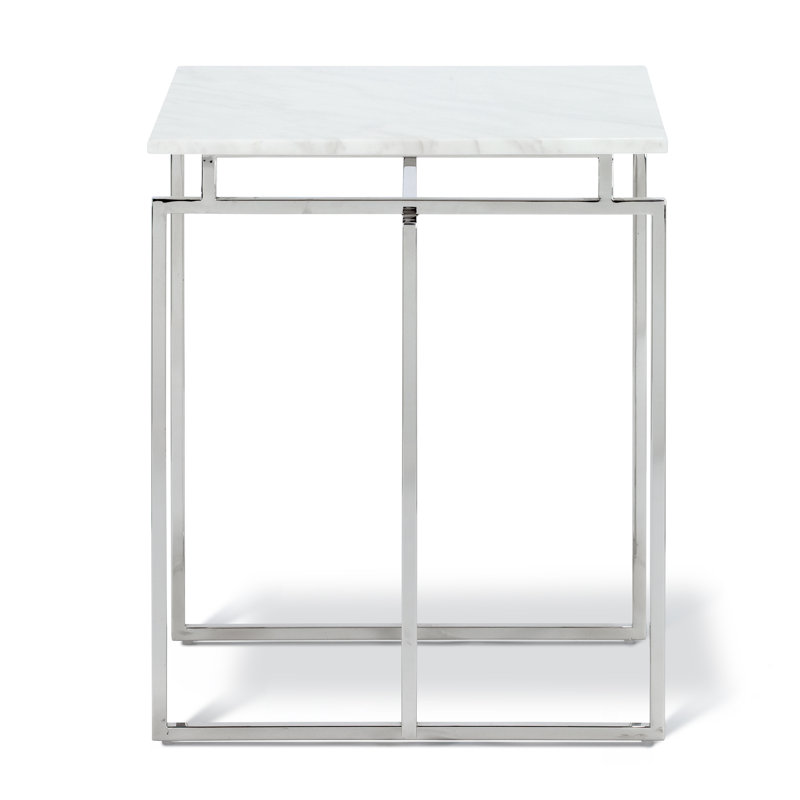 Kripinski Marble Top End Table, Stainless Steel