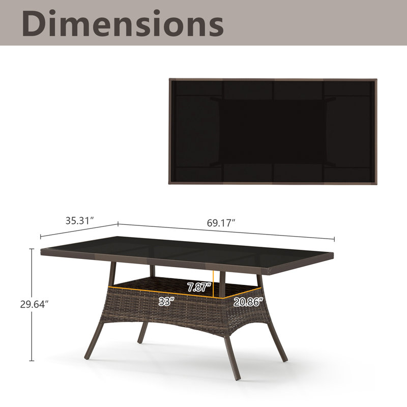 Outdoor Wicker Glass Dining Table