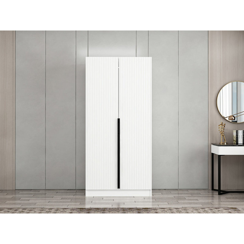 Modern White Wardrobe, 100% Melamine Coated Particle Board, 35.4 x 82.7 x 20.5 inches | Durable & Stylish Design, Perfect for Bedroom & Storage Solutions | Sleek Solid Color Finish, Spacious Interior