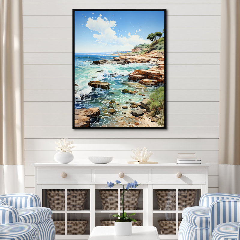 «Coastal Tranquility Horizon II», reproduction sur toile, Cadre flottant noir, 32" H x 24" W