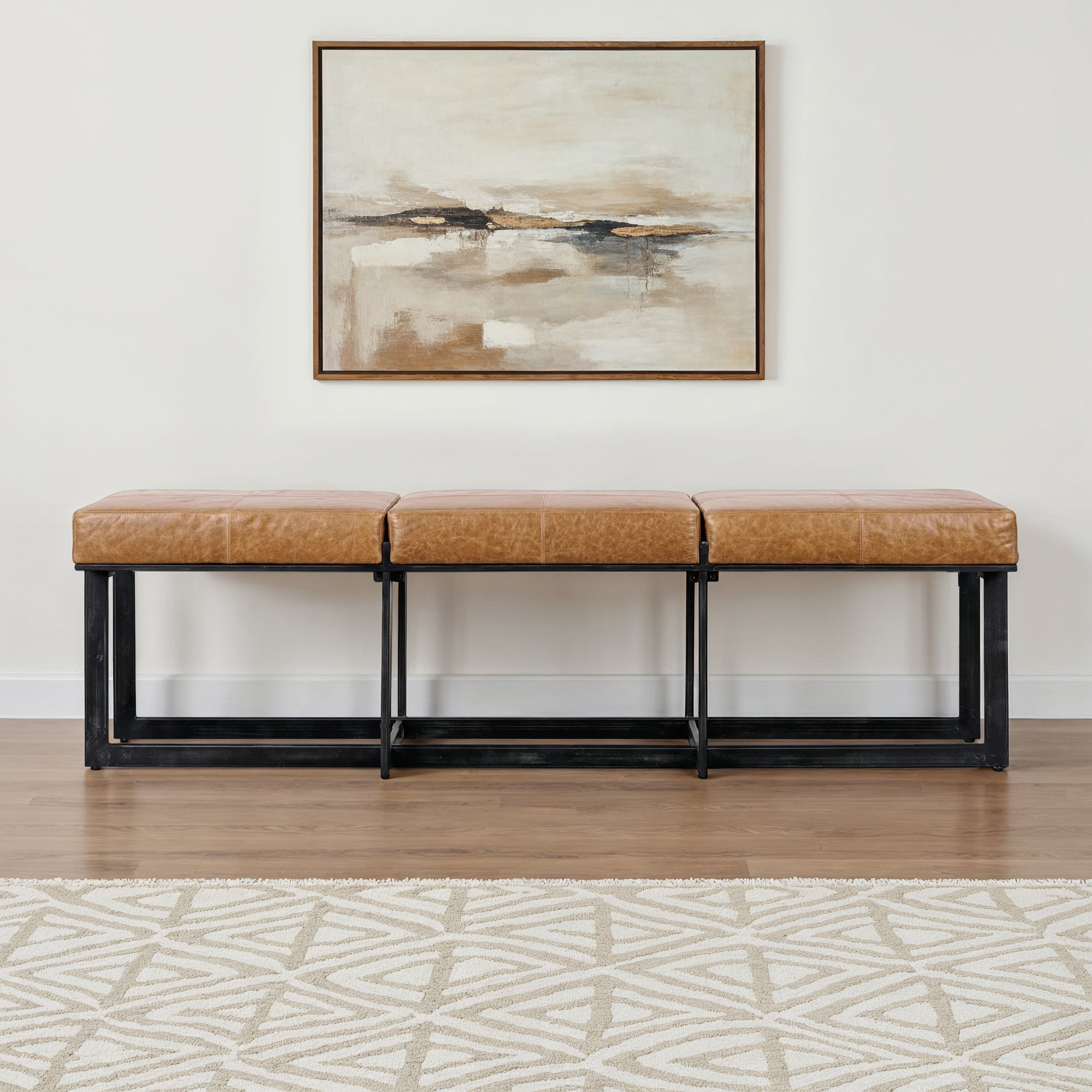 Calvin Leather Bench, Brown