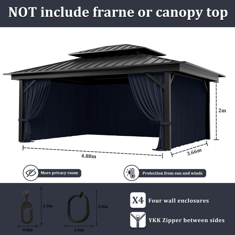 Rideaux à 4 panneaux latéraux pour pavillon de jardin, seulement rideaux, H 78,74 po x l 192 po x P 144 po, Marine
