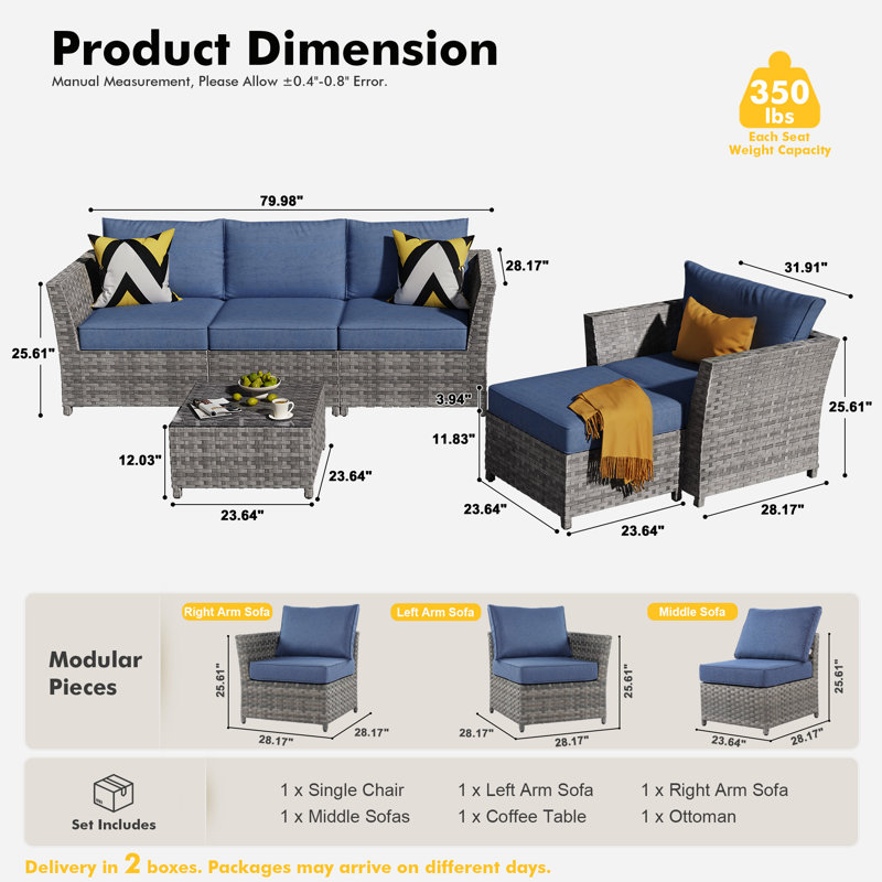 5 - Person Patio Conversation Set, Denim Blue