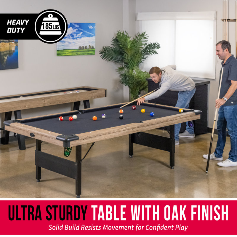 GoSports Portable Pool Table - No Assembly Required Folding Billiard Table in Oak, 31.5" H x 51.5" W x 96" L