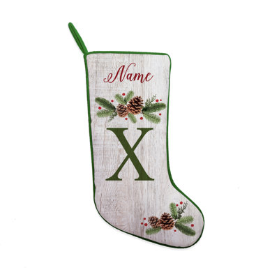 Pine Initial and Name Personalized Trim Stocking