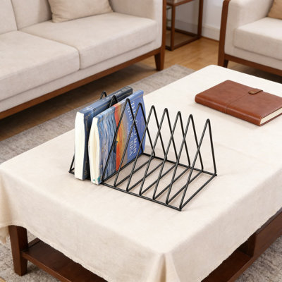 Organisateur de porte-revues et de dossiers Triangle, support de rangement en métal à 9 fentes pour livres, disques vinyles et fournitures de bureau, conception robuste et peu encombrante pour la maison et le bureau