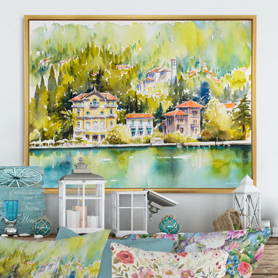 «Beautiful Summer Lake House», reproduction sur toile avec cadre flottant