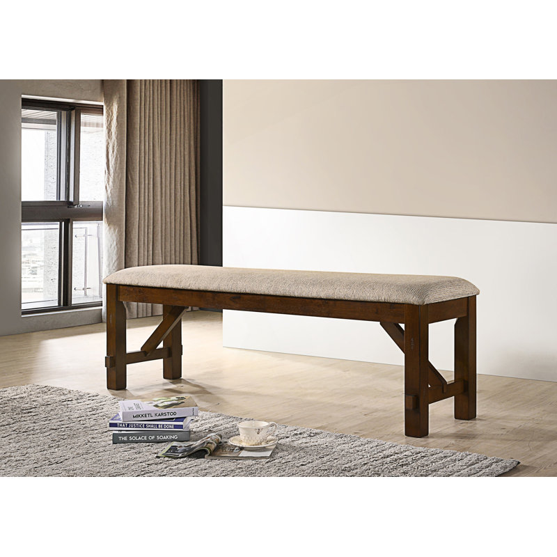 Upholstered Dining Bench, Beige, Dark Brown