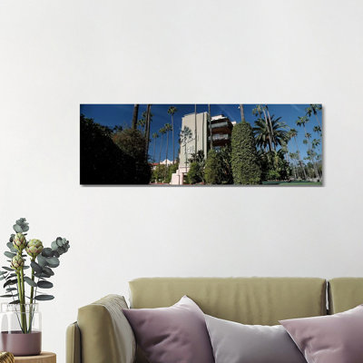 Trees in Front of a Hotel, Beverly Hills Hotel, Beverly Hills 1 Piece Wrapped Canvas Panoramic Wall Art