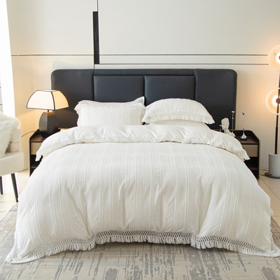 Ensemble de housse de couette à franges O’Breeze (sans insert), ensemble de literie 3 pièces avec taies d'oreiller, housse d'édredon ultra-douce, lavable en machine