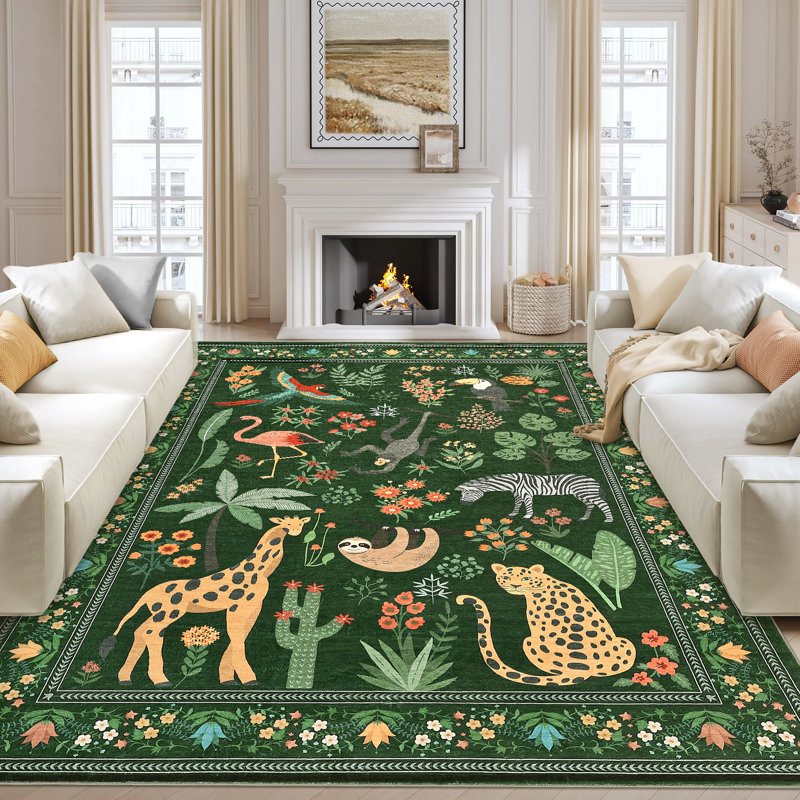 Tapis moderne doux et durable - Tapis vert foncé pour le salon, la chambre à coucher, le bureau - 5 x 7 pi (152 x 213 cm) - Norme américaine - Couleur: vert foncé