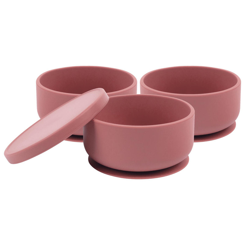 Tiny Dining - Baby Silicone Suction Bowls with Lid, Pink