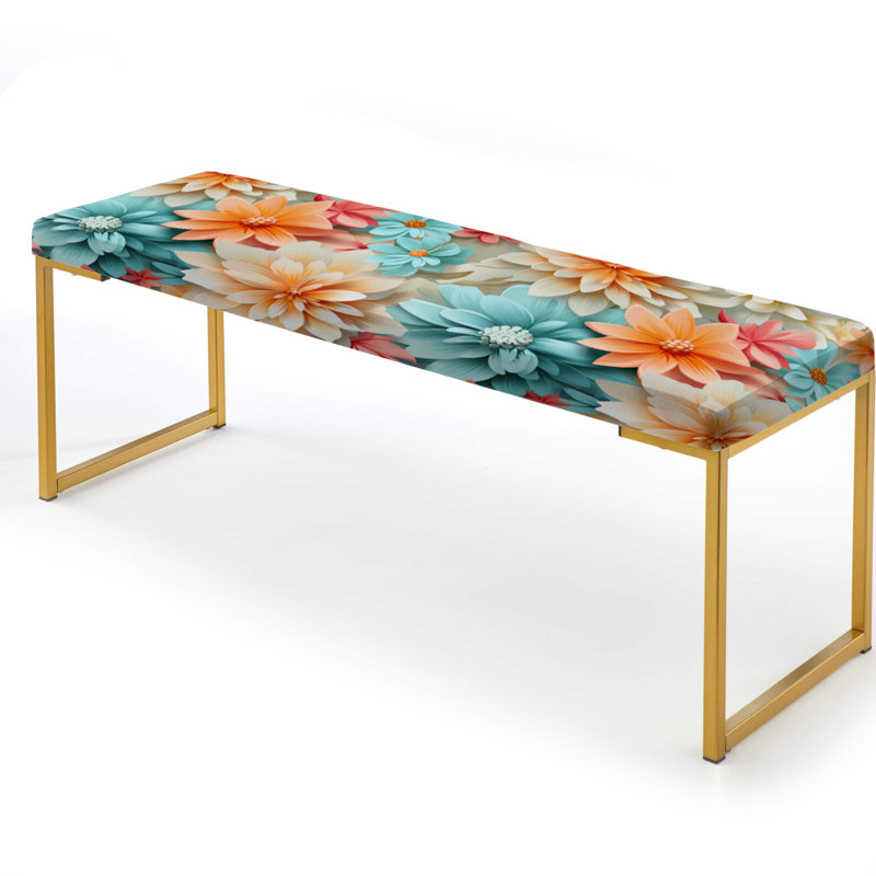 Boho Pastel Floral Mandala Harmony - Floral Upholstered Gold Bench