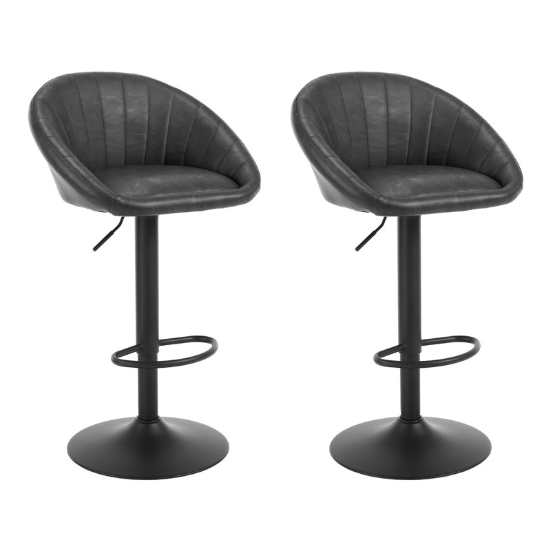 Swivel Upholstered Adjustable Height Counter Stool with Metal Frame, Anthracite, 2
