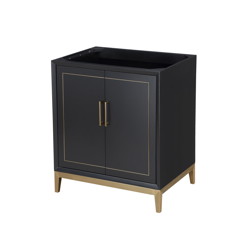 Gracie 30'' W Single Vanity, Midnight Black, Satin Brass, White Quartz