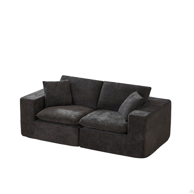 Canapé moderne en chenille nu désossé, librement combinable, Chenille noir