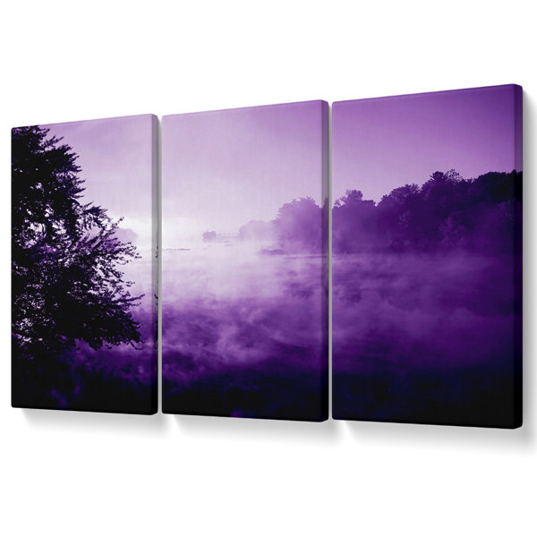 Union Rustic Purple Misty Lake - 3 Piece Wrapped Canvas Graphic Art ...