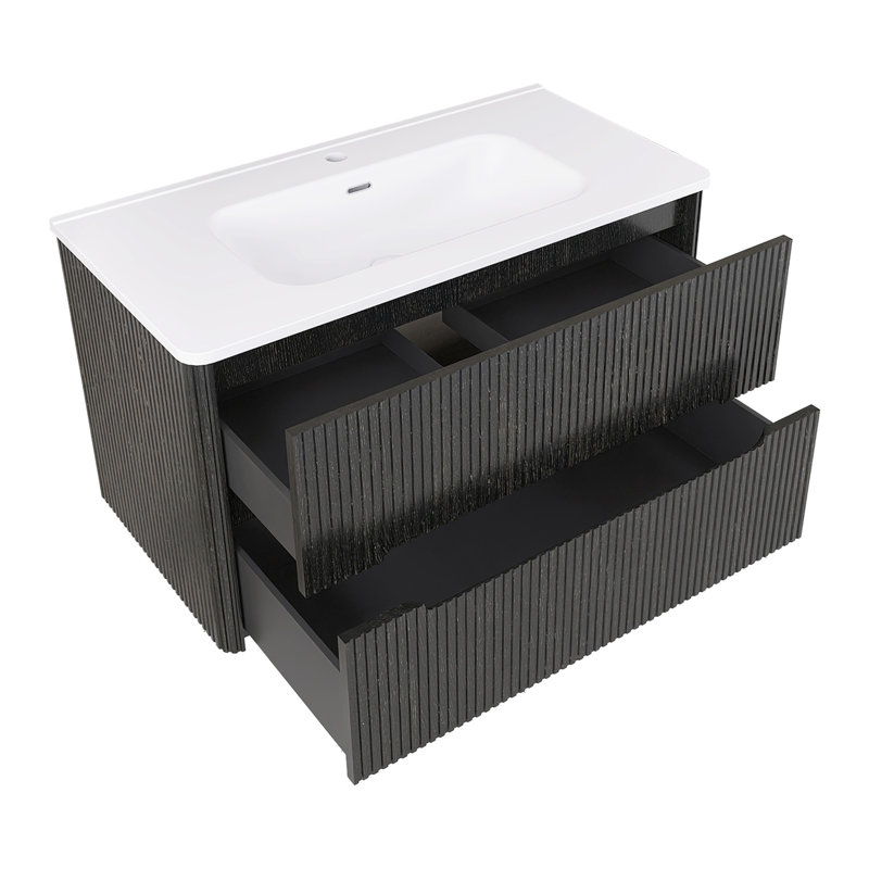 Meuble-lavabo mural simple 36 po avec lavabo, Noir