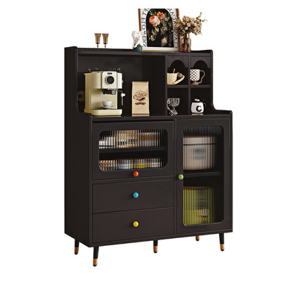 39.37" Minimalist Sideboard, Glass Display Cabinet for Living Room, Multi-purpose Tea & Storage Cabinet Beside Sofa & Kitchen