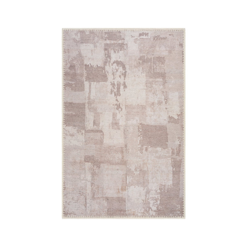 GLN Rugs Contemporary Collection - Machine Washable Modern Area Rug, Contemporary Washable Rug, Non Slip Area Rug, Abstract Living Room Rug, Bedroom Rug, Bathroom Rug (Tan and Beige Rug)