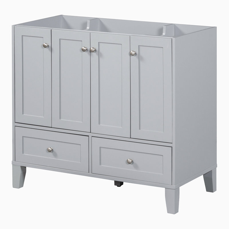 Meuble-lavabo de 36 po sans comptoir, armoire de rangement en bois massif seulement, meuble-lavabo autoportant avec 4 portes à fermeture douce et 2 tiroirs