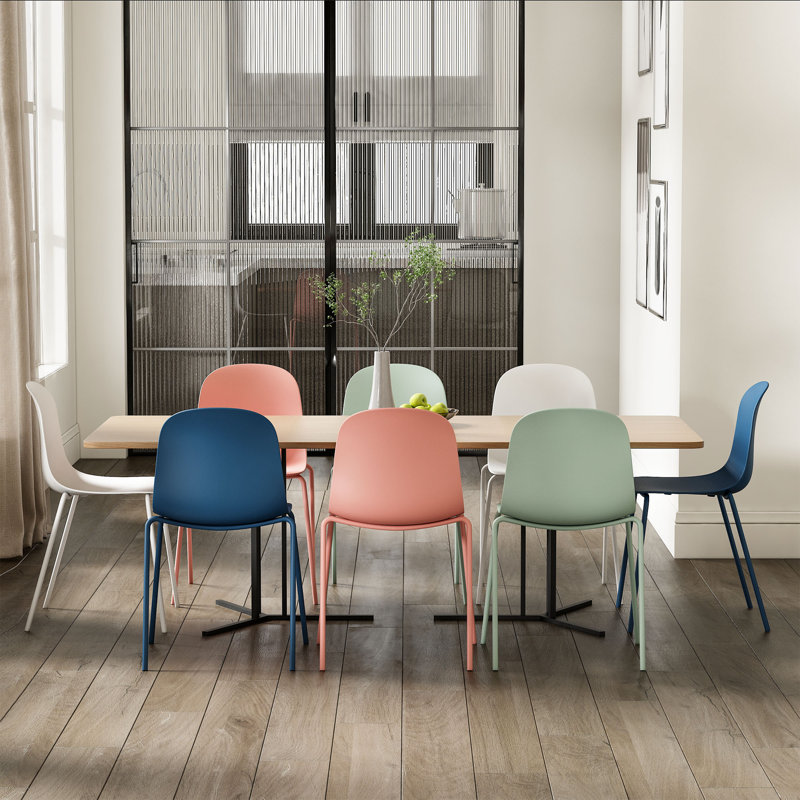 Khyson Stackable Dining Chairs for Indoors or Outdoors with Full Back Contoured Seat and Steel Legs, Blue