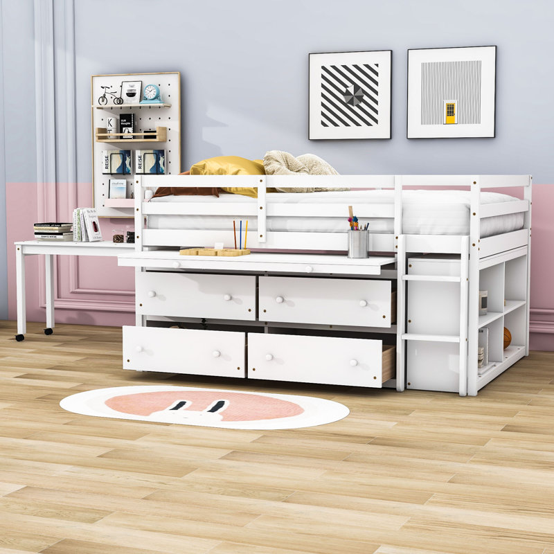 Jakilah Kids Loft Bed with Drawers, Full, White