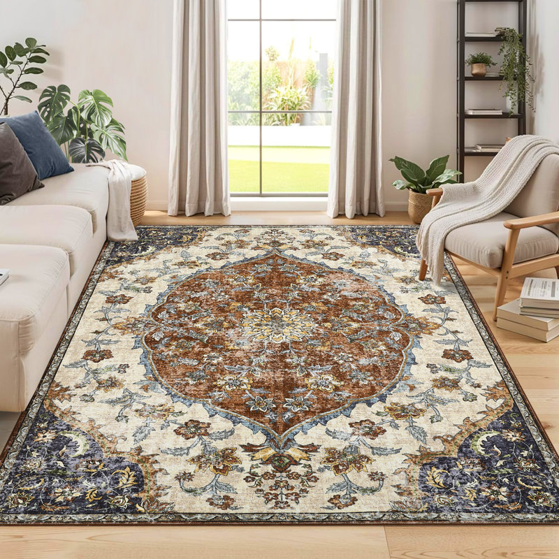 Tapis de chambre à coucher lavable à la machine Vintage, Rectangle 10 pi x 13 pi