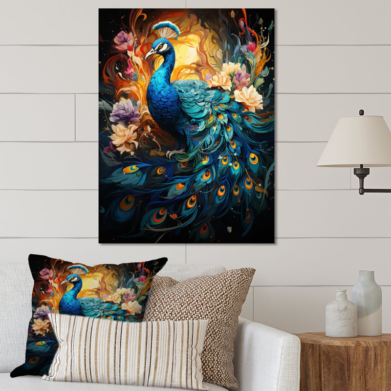 Décoration murale en métal bleu sarcelle émeraude paon I - animaux, H 20 po x l 12 po x P 1 po