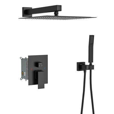 Douche double murale noire matte - 12 pouces, tête incluse