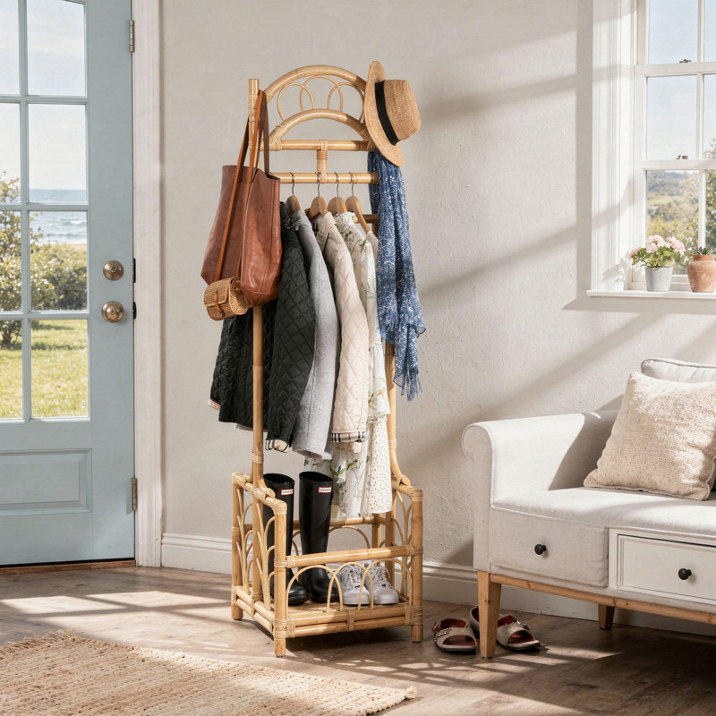 Arbre d'entrée en bois massif avec rangement pour chaussures Felecia