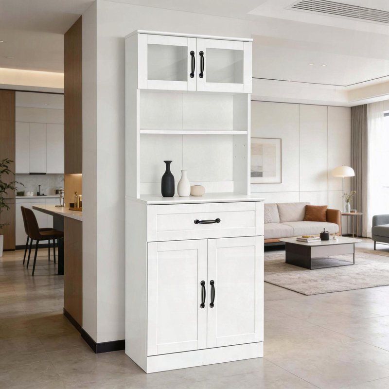 Armoire à café avec portes en verre, tiroir et tablettes réglables