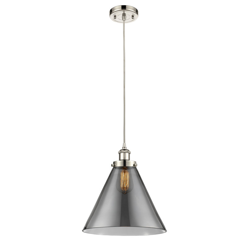 Luminaire suspendu conique à 1 lumière Gendron, Plaqué couleur fumée, DEL, Nickel poli