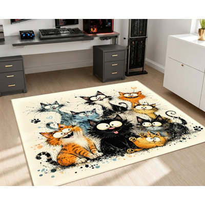 Tapis vibrant pour chat, imprimé animal fantaisiste, conception artistique, tapis antidérapant, décoration intérieure ludique pour le salon, la chambre à coucher, un appartement