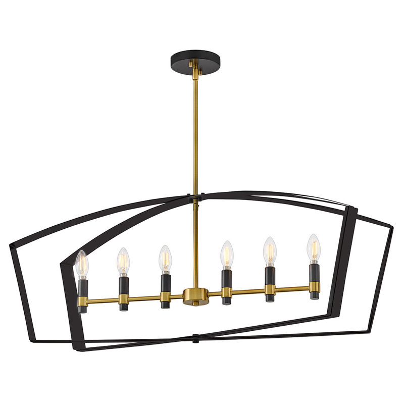 Lustre linéaire à cadre ouvert 40 lumières 6 lumières 40 ", Noir, noir, noir, noir