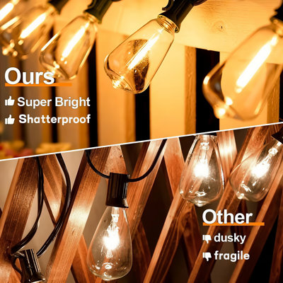 Solar Powered St38 String Lights 150Ft With Remote Control & USB‑C Charging, 8 Light Modes Weatherproof Shatterproof 75 Led Filament Bulbs, Large 11.5*13.5Cm Solar Panel For Backyard Porch Cafe Garden Roof
