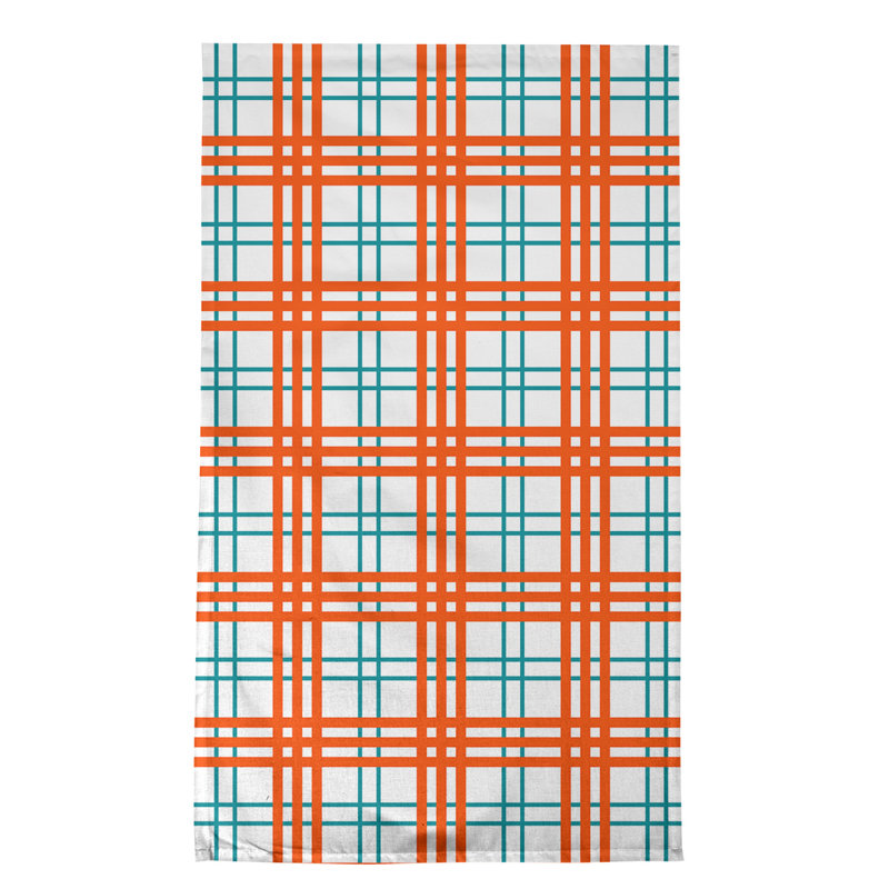 Plaid Tea Towel Kitchen Towel, Polyester, White/Orange/Green