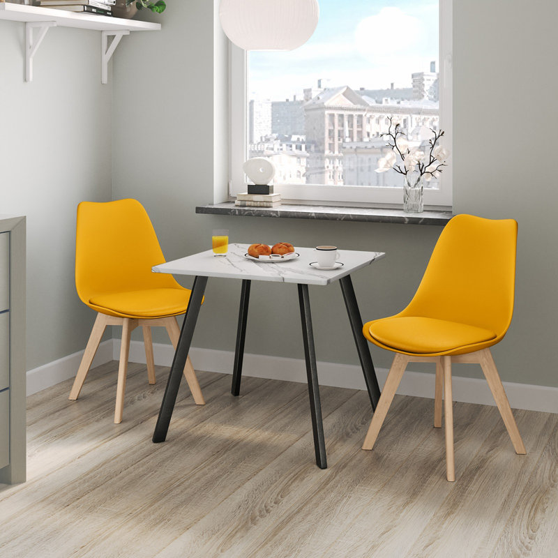 2 - Person Dining Set, White Marble / Yellow